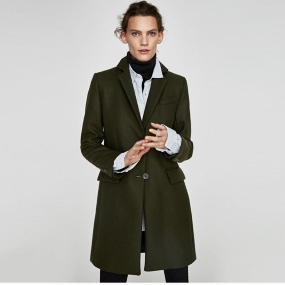 ZARA Wool Blend Pea Coat - Green